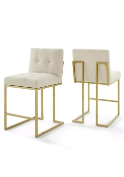 Hot Sale ✨ Modway Privy Gold Stainless Steel Upholstered Fabric Counter Stool Set of 2 - Gold Beige EEI-4154-GLD-BEI 🔥