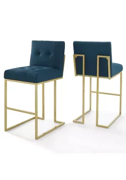 New 😍 Modway Privy Gold Stainless Steel Performance Velvet Bar Stool Set of 2 - Gold Azure EEI-4157-GLD-AZU 👏